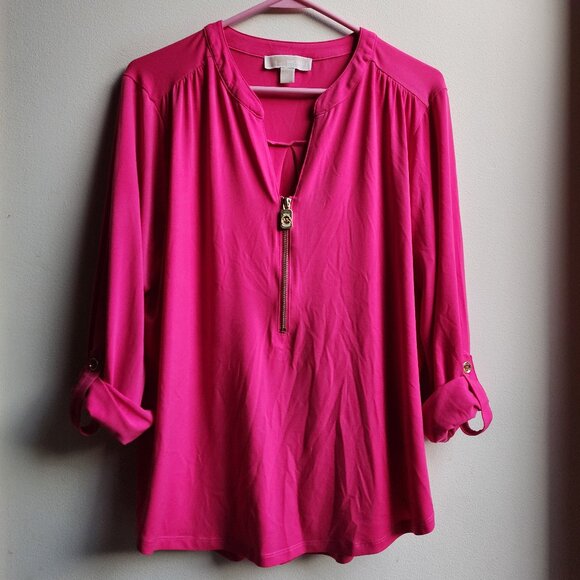 MICHAEL Michael Kors Hot Pink Zip-Up Blouse Size Large - Picture 8 of 14